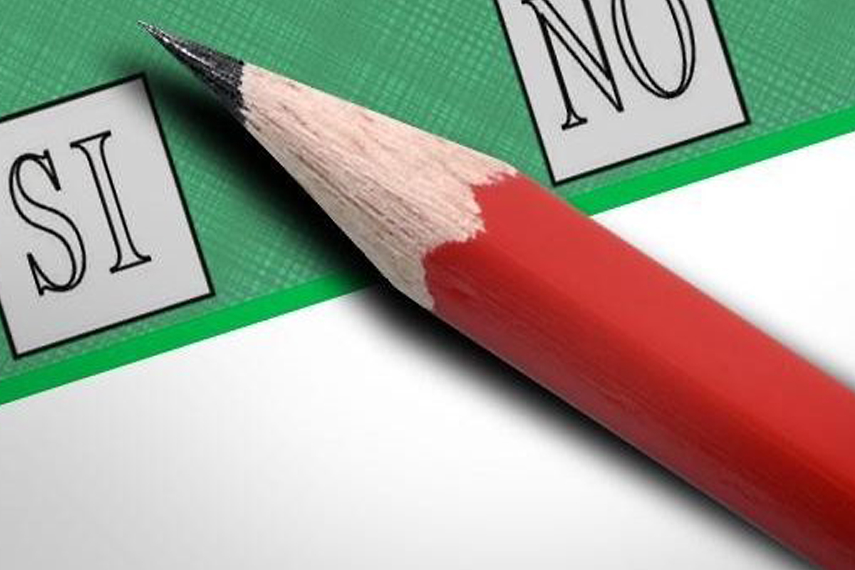 Nell'immagine sono rappresentati due riquadri con le deciture SI, NO ed una matita di colore rosso